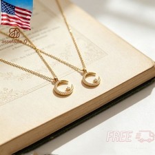 2-Pack Delicate Moon Star Necklaces, Glitter Celestial Daily Wear Accessories