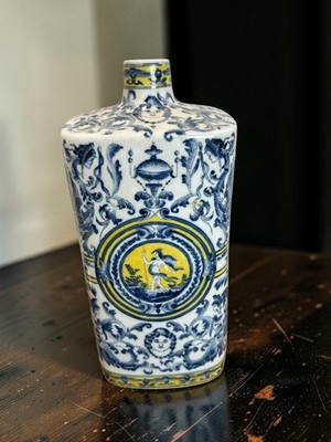 20th Century Wong Lee 1895 Faience Blue Yellow NeoClassical Mythological Vase