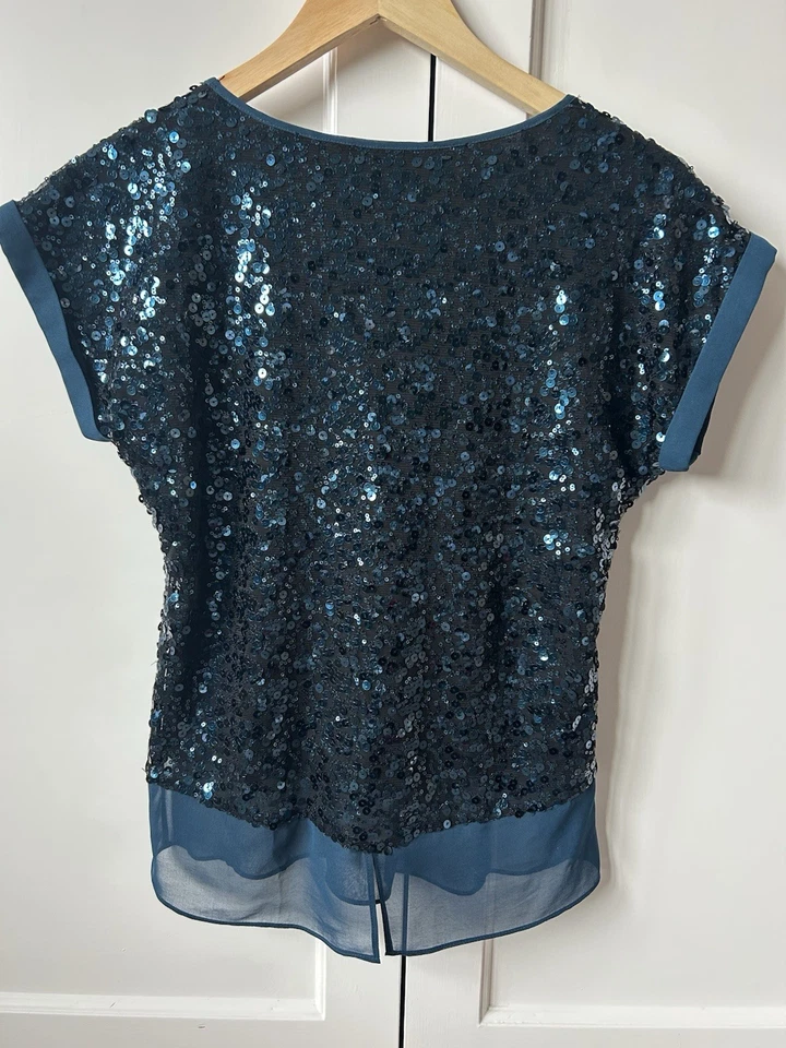 Lovely Coast Teal Sequin Top Size 8 Excellent Condition - Image 2 of 4