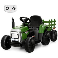 12V Kids Ride On Tractor with Trailer Ground Loader w/ RC  Lights Dark Green