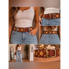 Linea Pelle Studded Genuine Leather Belt Boho Western Y2K Statement Belt
