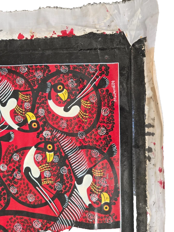 Birds Chatter Red Original Signed Tinga Tinga East African oil painting - Image 3 of 4