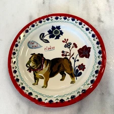 Nathalie Lete Anthropologie Bulldog Collection Heritage Dinner Plate New Red