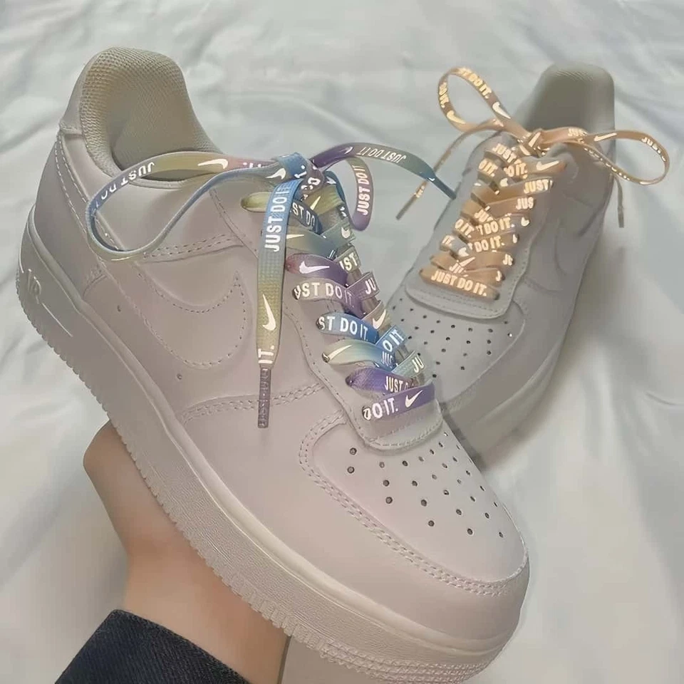 LOGOTIPO PLANO REFLECTANTE 9 COLORES ZAPATOS CORDONES ZAPATILLAS DE ENTRENAMIENTO CORDONES JORDAN AF1 REINO UNIDO - Imagen 4 de 4