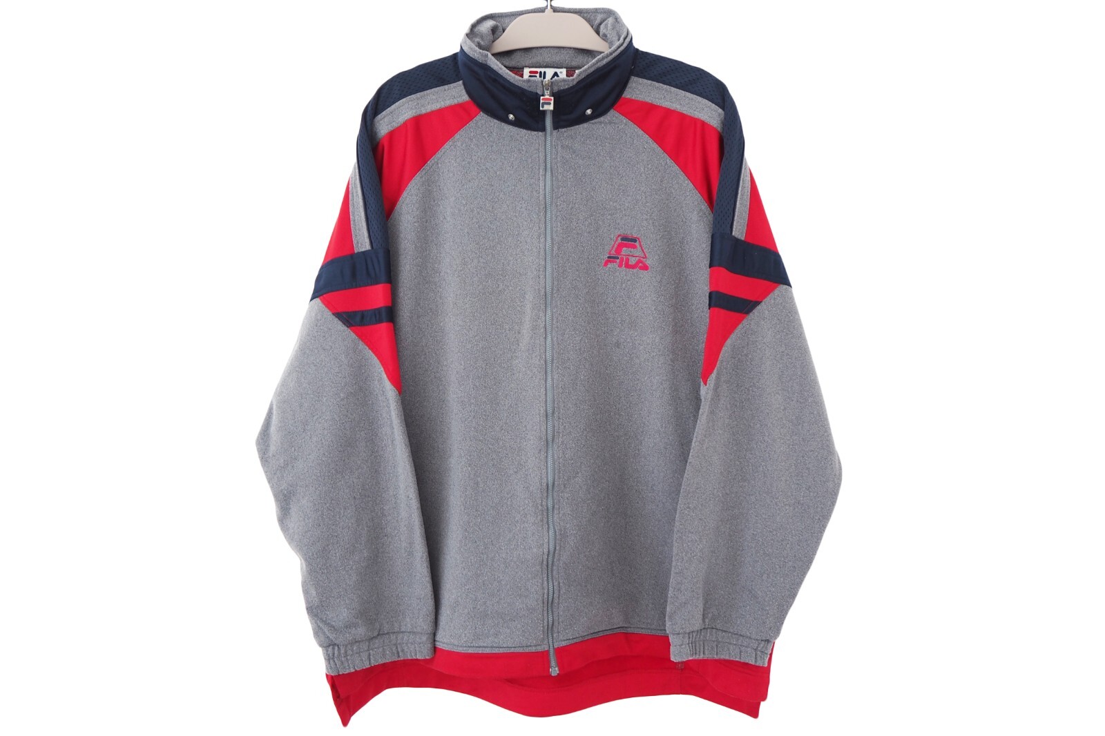 Giacca da pista vintage FILA cerniera intera taglia XXL grigio anni '90 abbigliamento sportivo frangivento