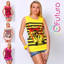 Ladies Vest Top OOPS Print Sleeveless Casual 100% Cotton T-Shirt Sizes 8-14 FB64