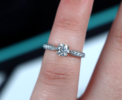 $7,800 Tiffany & Co Platinum Harmony E VVS2 .49ct Round Diamond Engagement Ring - Picture 7 of 13