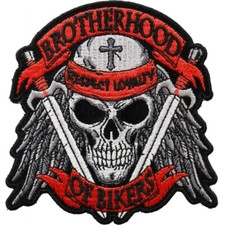 Embroidered Patch Iron-On , Brotherhood of Bikers Respect Loyalty Skull