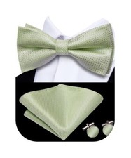 Pre-Tied Bowties for Men Silk Bow Ties and Pocket Square Cufflinks Set Mens W...