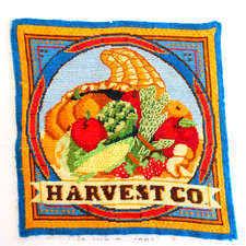 Finished Harvest Co Needlepoint Cornucopia Fruit Veggie 13x13 inch Vintage AS IS