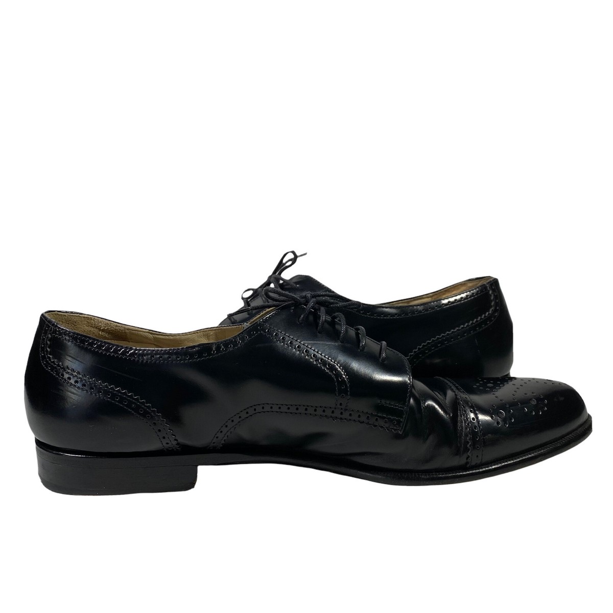 Nordstrom Mens Black Leather Oxford Shoes Size 13W Handmade in Italy Y2K Nordstrom Mens Shoes Black Leather Lace Up Oxford Shoes Cap  main image 3