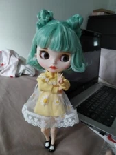 12"Blythe doll Nude Joint Body Shot green hair Matte face carved lips dudu mouth