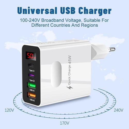 45W PD USB Fast Charging Type C 4 Ports Quick Charger 3.0 For IPhone Adapter - Zdjęcie 8 z 18