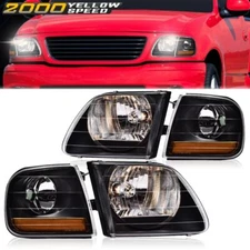 Fit For 1997-2003 Ford F150/99-02 Expedition Black Headlights+Corner Lights Pair