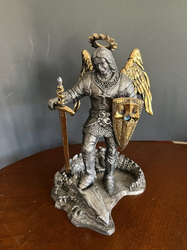 Michael Ricker Archangel Saint Michael Slaying a Dragon Pewter Statue ...