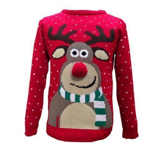 Women Reindeer Nose Scarf Pop Pom Merry Christmas Ladies 3D Knitted Top Jumper - Picture 2 of 5