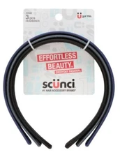 Scunci Effortless Beauty Headbands - 3 Pack (Black, Navy Blue, Gray)