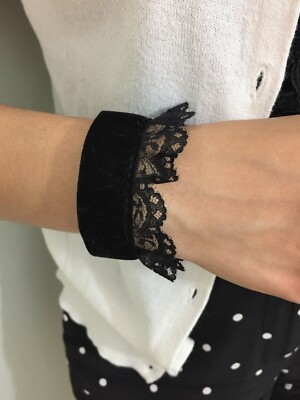 RUFFLE LACE Wrist Cuff Bracelets (2) Black Lace, Tattoo Cover