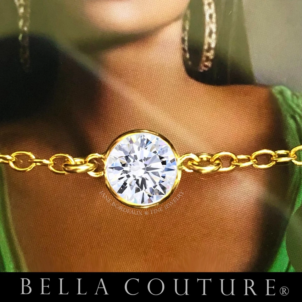 VENTA NUEVO BC® ORO AMARILLO 18K TOPACIO BLANCO PULSERA CADENA ART DECO COLGANTE DE COLECCIÓN 14K Foto 3 de 4