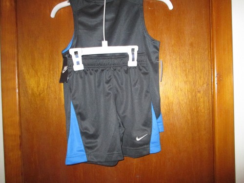 NIKE BOYS 2PC SLEEVELESS SHORT SET ANTHRACITE/BLUE SIZE XS (4) - Picture 5 of 5