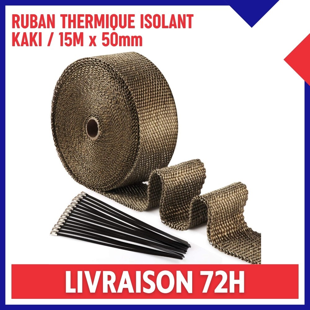 Isolant thermique pot moto 15M en fibre composite noire avec colliers de fixation durables