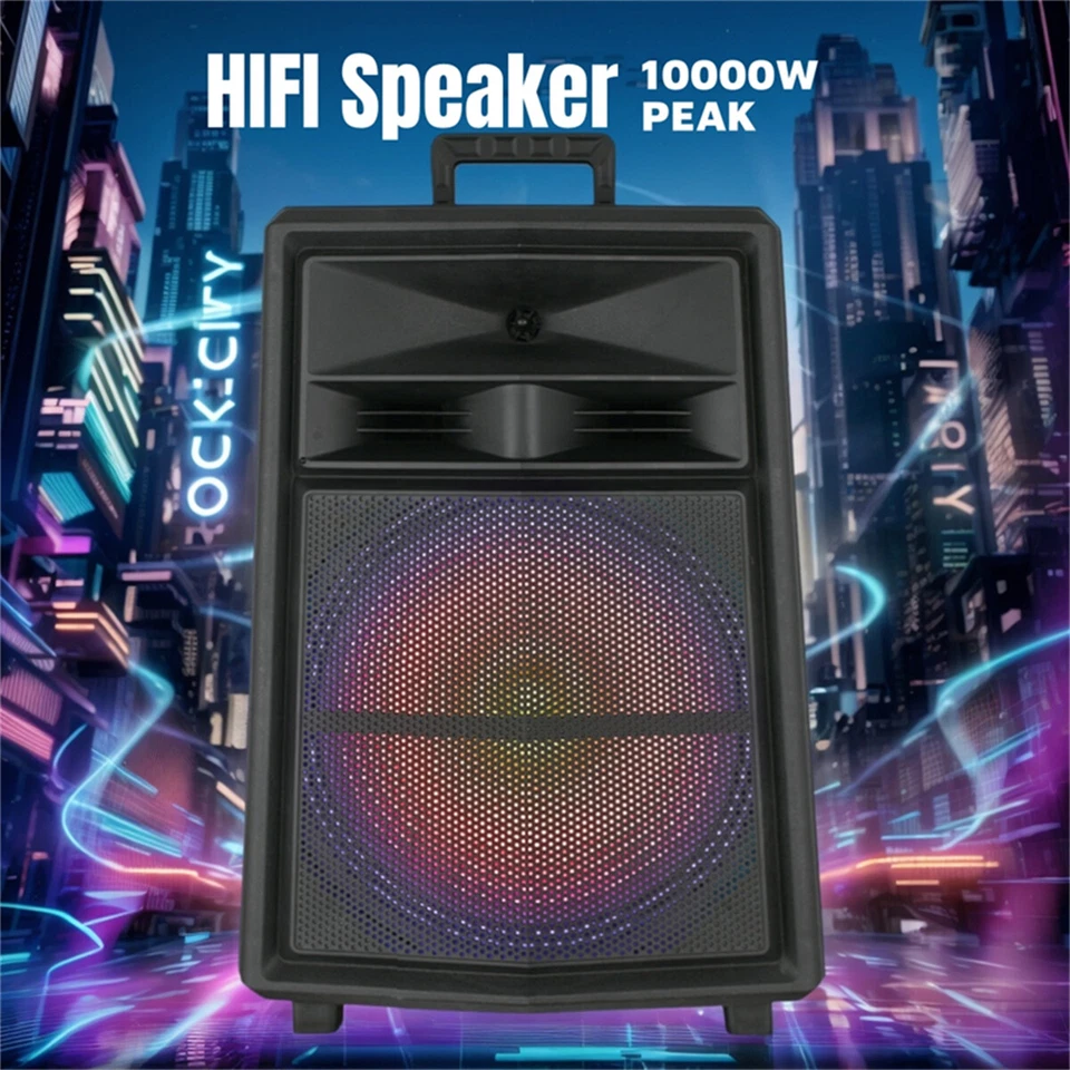 15" 10000W Heavy Bass Bluetooth Party Speaker System w/ LED Lights Wireless Mic - Image 2 of 4