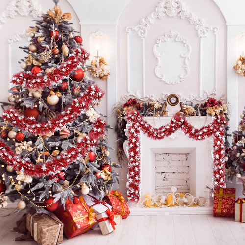 32.8Ft Christmas Snowflake Tinsel Garland Xmas Tree Decorations Red Christmas Me - Picture 2 of 7