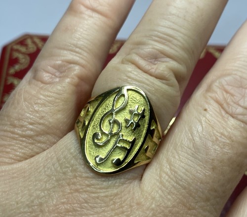 RARO Oro Amarillo 18k Partituras Agudos Músico Estrella de Rock Piano 750 Anillo 7 1/4 - Imagen 7 de 14