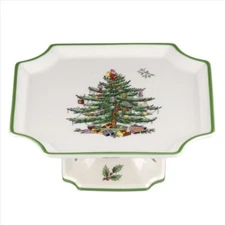 Spode Christmas Tree Footed Square Cake Plate -6.5-Inch - Made of Fine Porcelain