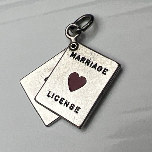 925 Sterling Silver Retro Pendant Marriage License States Blue Getting Married