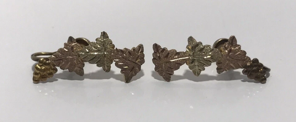 12K Black Hill Yellow Gold Fall Leaves Sterling Screw Back Earrings - Image 4 of 4