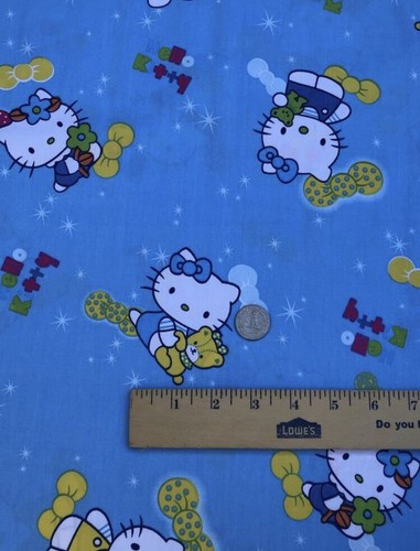 Hello Kitty Cotton Fabric. Cute Kitty w bow, teddy bear . Quality.64”Wide. BTY - Picture 3 of 5