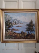 P.SARDLIC (XXth) "Seaside Côte D'Azur" Oil On Canvas Framed In Gilded Wood