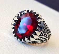 NATURAL RED GARNET JANUARY BIRTHSTONE 925 STERLING SILVER TURKEY HEAVY MENS RING