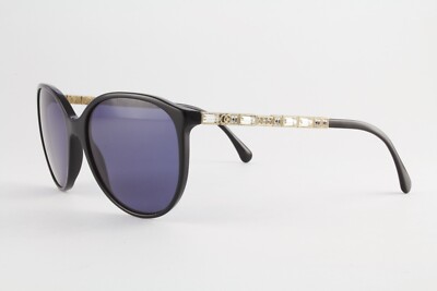 Authentic Chanel 5306-B c. 501 Black Bijou Glitter 57mm Blue