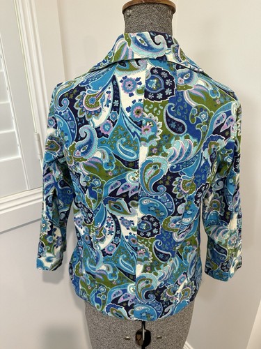 Vintage Retro 70s Handmade Blue Green Paisley Women’s Shirt Top S M 10 - Picture 9 of 13