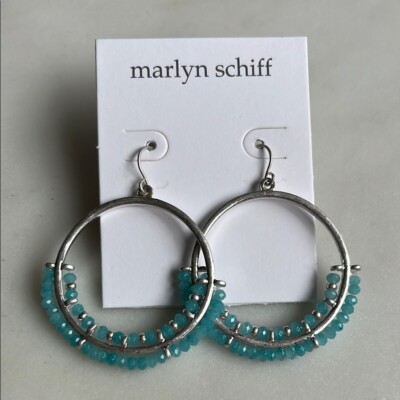 Marlyn Schiff runde Perlen Silber und Türkis Ohrhänger Creolen Ohrhänger Schmuck Neu mit Etikett