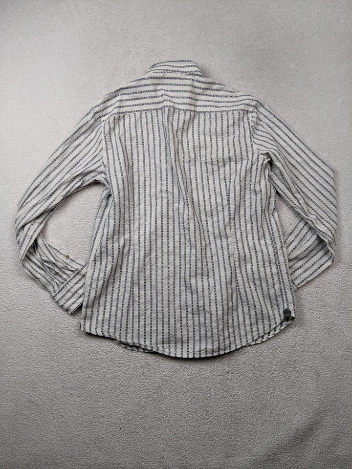 Massimo Dutti Mens XL Blue White Stripe Southwestern Aztec Spread Button Shirt - Image 4 of 4