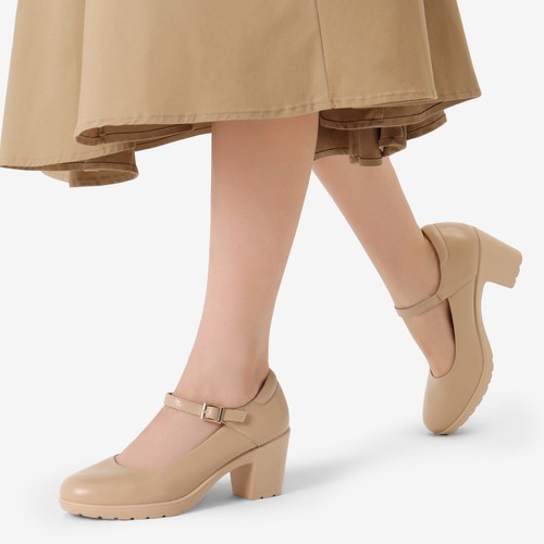 Women Wide Size Low Chunky Heel Ankle Strap Round Toe Dress Pump Shoes - Picture 23 of 30