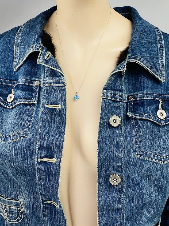 Colgante solitario firmado oro blanco 14K topacio azul + collar de cadena 10K Foto 3 de 4