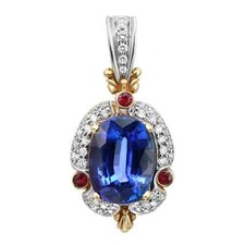 Tanzanite 21ctw Ruby 0.45ctw And Diamond 1.36ct Pendant 18K Yellow & White Gold
