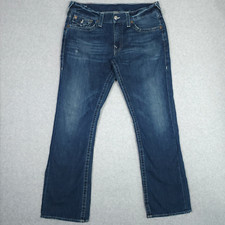 True Religion Jeans Mens 36 Blue Ricky Flap Pocket Straight Made In USA Cotton