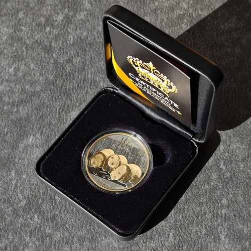 2013 1 OZ Silver Panda China 24kt Gold Black Empire Rhodium PROOF ONLY 1000 #252 - Picture 5 of 21