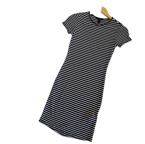 striped off the shoulder dress forever 21 Forever 21 Blue White Striped Short Sleeve Off Shoulder Mini Dress size Small