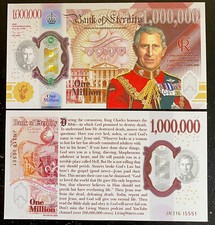 United Kingdom England UK KING CHARLES III One 1 Million Novelty Banknote