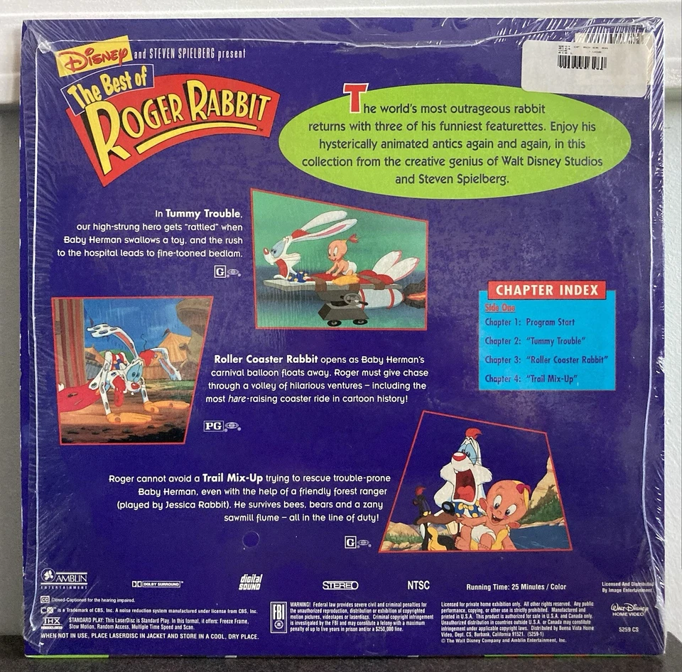 WALT DISNEY THE BEST OF ROGER RABBIT CAV LASERDISC LD 1996 MOVIE AMBLIN RECALLED - Image 2 of 4
