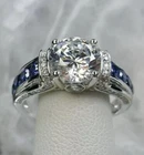 3Ct Round Cut Lab Created Diamond Sapphire Engagement Ring 14K White Gold Plated
