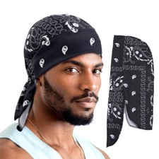 Men's Durag Bandana Head Wrap Pirate Cap Pre-Tied Scarf Beanies Sports Bike Hat