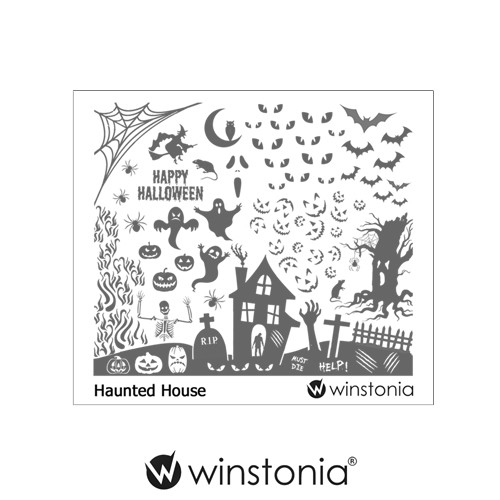 Winstonia Nail Art Stamping Image Plate Disc HAUNTED HOUSE Halloween Spooky Web