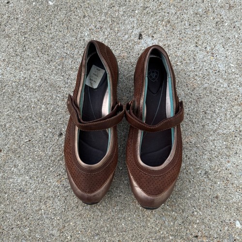 Scarpe donna ARIAT Mary Jane misura 9,5 marrone pelle metallizzata cinturino traforato